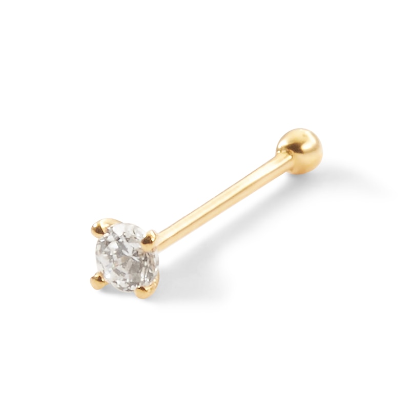 Main Image 2 of 018 Gauge Diamond Accent Solitaire Straight Nose Bone Barbell in 14K Gold - 1/4&quot;