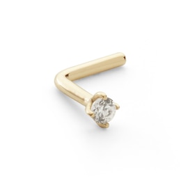 018 Gauge Diamond Accent Solitaire L-Shape Nose Barbell in 14K Gold - 1/4&quot;