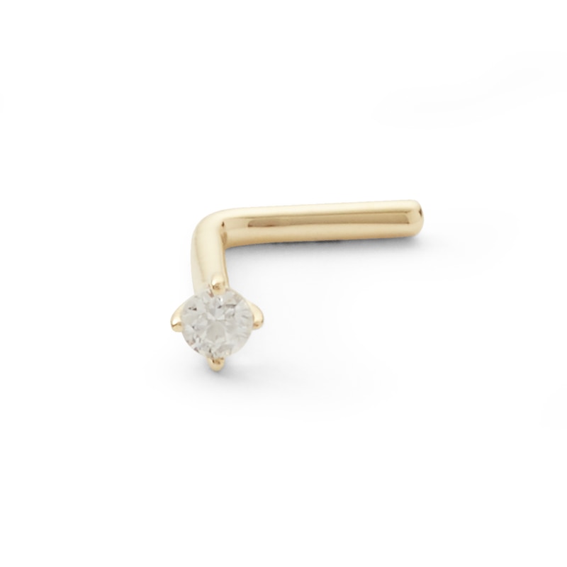 Main Image 2 of 018 Gauge Diamond Accent Solitaire L-Shape Nose Barbell in 14K Gold - 1/4"