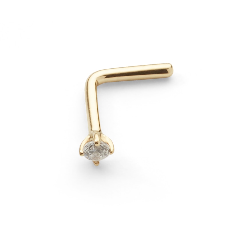 018 Gauge Diamond Accent Solitaire L-Shape Nose Barbell in 14K Gold - 1/4"