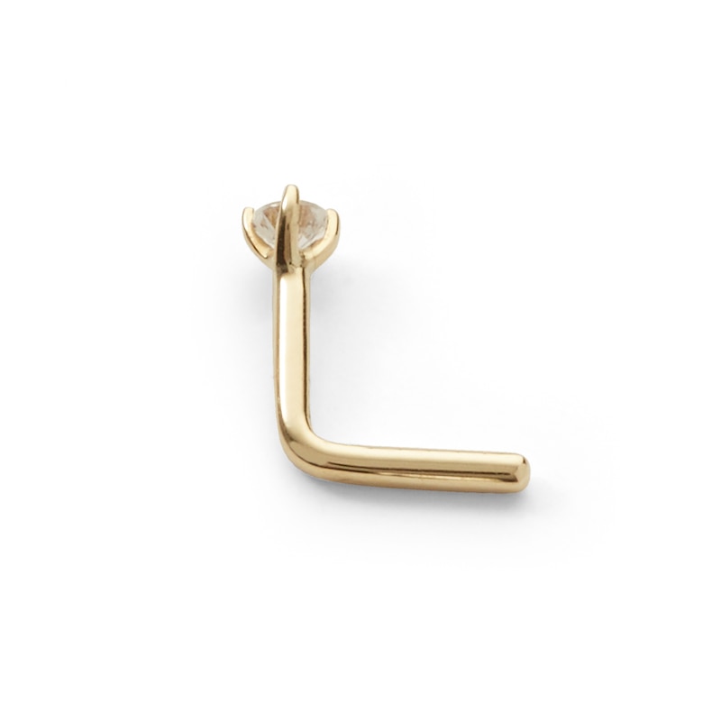 Main Image 4 of 018 Gauge Diamond Accent Solitaire L-Shape Nose Barbell in 14K Gold - 1/4"