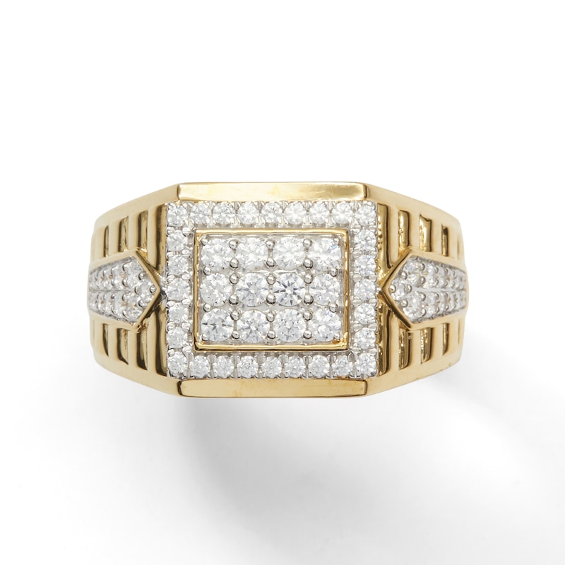 1 CT. T.W. Diamond Rectangle Frame Ribbed Shank Ring in 10K Gold