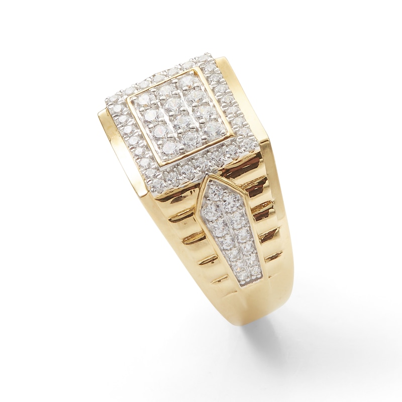 Main Image 2 of 1 CT. T.W. Diamond Rectangle Frame Ribbed Shank Ring in 10K Gold