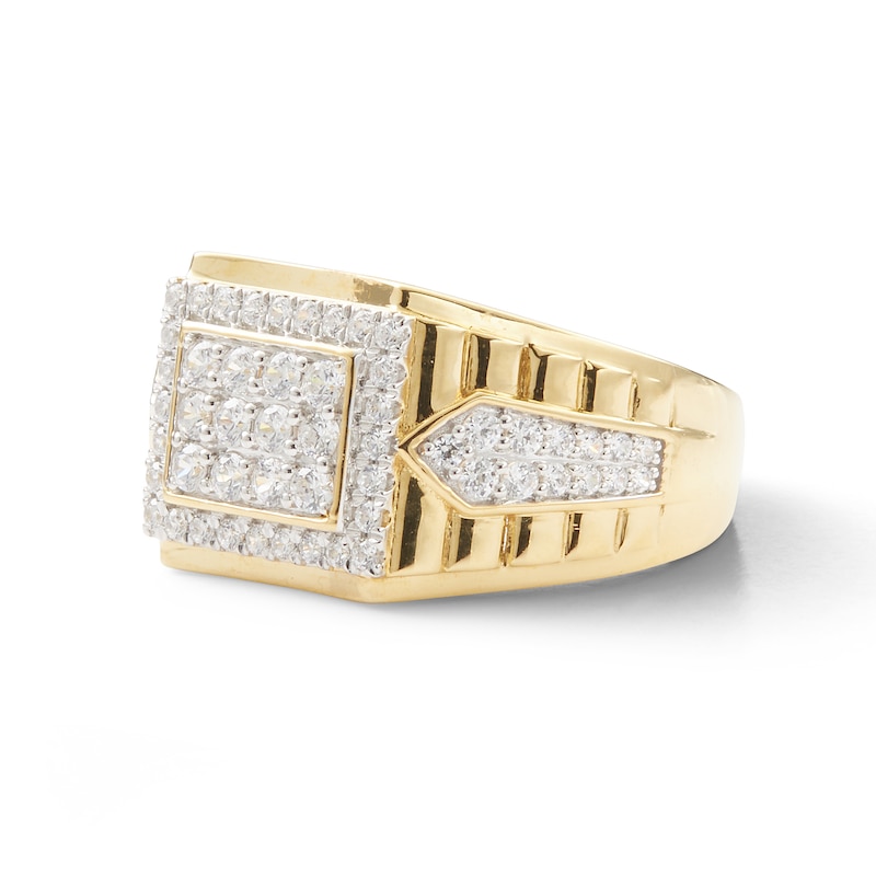 Main Image 3 of 1 CT. T.W. Diamond Rectangle Frame Ribbed Shank Ring in 10K Gold