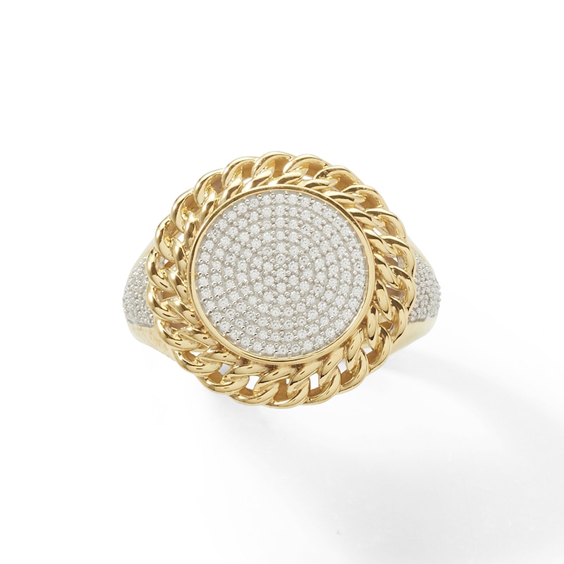 Main Image 1 of 1/2 CT. T.W. Diamond Chain Frame Coin-Style Ring in 10K Gold