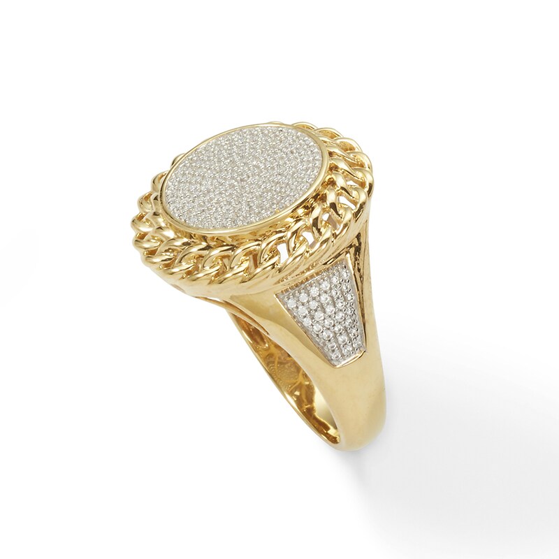 Main Image 2 of 1/2 CT. T.W. Diamond Chain Frame Coin-Style Ring in 10K Gold