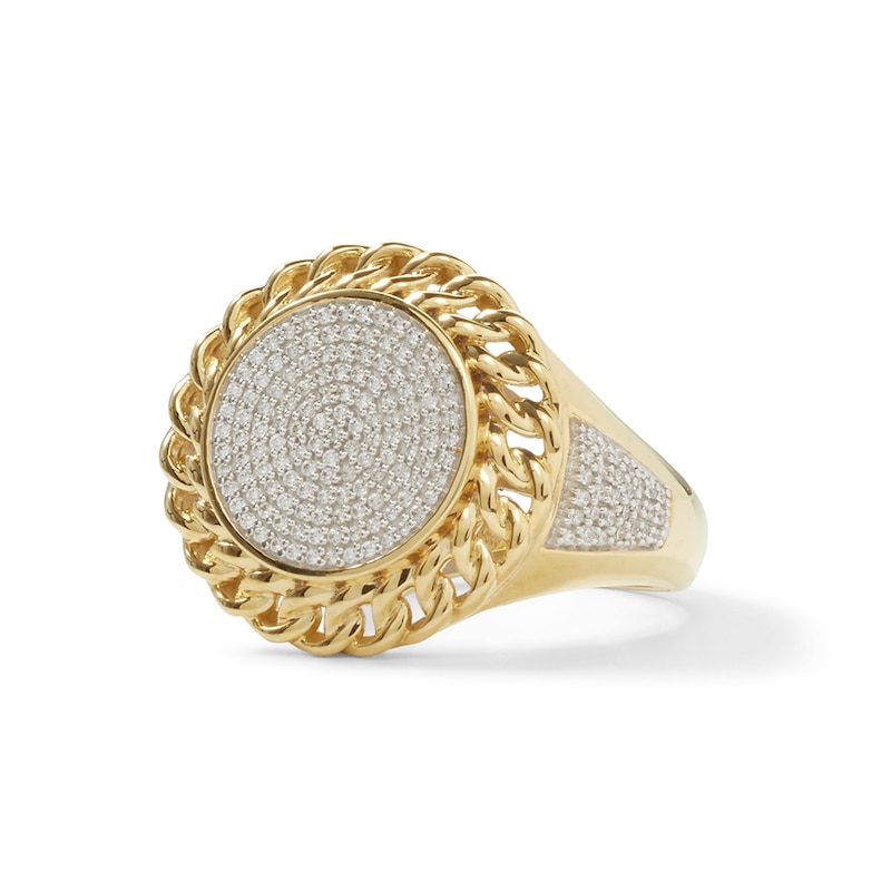 Main Image 3 of 1/2 CT. T.W. Diamond Chain Frame Coin-Style Ring in 10K Gold