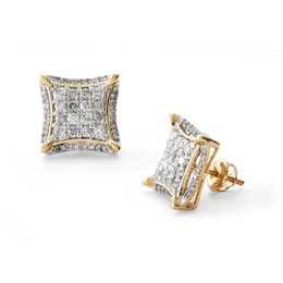1 CT. T.W. Diamond Curved Square Stud Earrings in 10K Gold