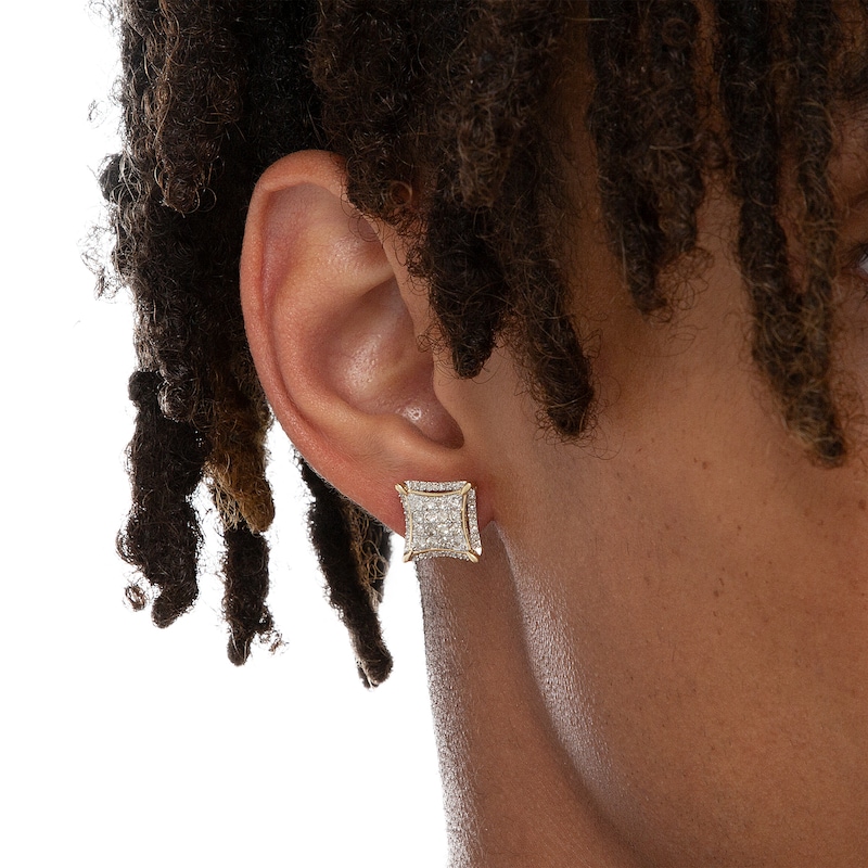 Main Image 3 of 1 CT. T.W. Diamond Curved Square Stud Earrings in 10K Gold