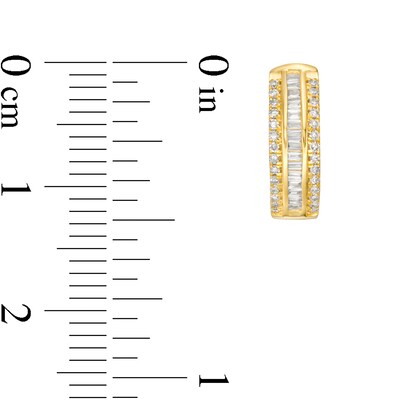 1/3 CT. T.W. Baguette and Round Diamond Edge Huggie Hoop Earrings in 10K Gold