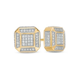 1/4 CT. T.W. Composite Diamond Cushion Stud Earrings in Sterling Silver with 14K Gold Plate