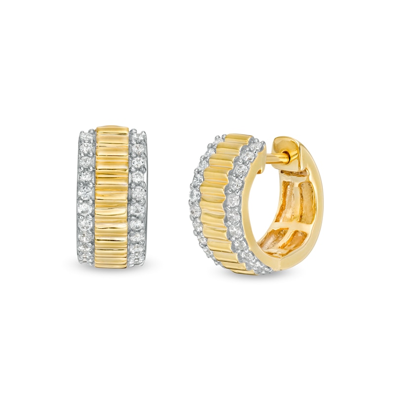 1/3 CT. T.W. Diamond Edge Ribbed Huggie Hoop Earrings in 10K Gold