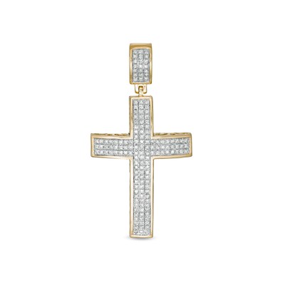 1/2 CT. T.W. Diamond Triple Row Cross Charm in 10K Gold