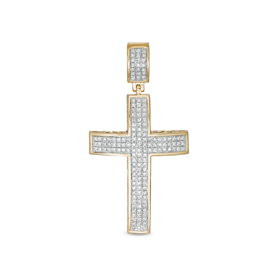 1/2 CT. T.W. Diamond Triple Row Cross Charm in 10K Gold