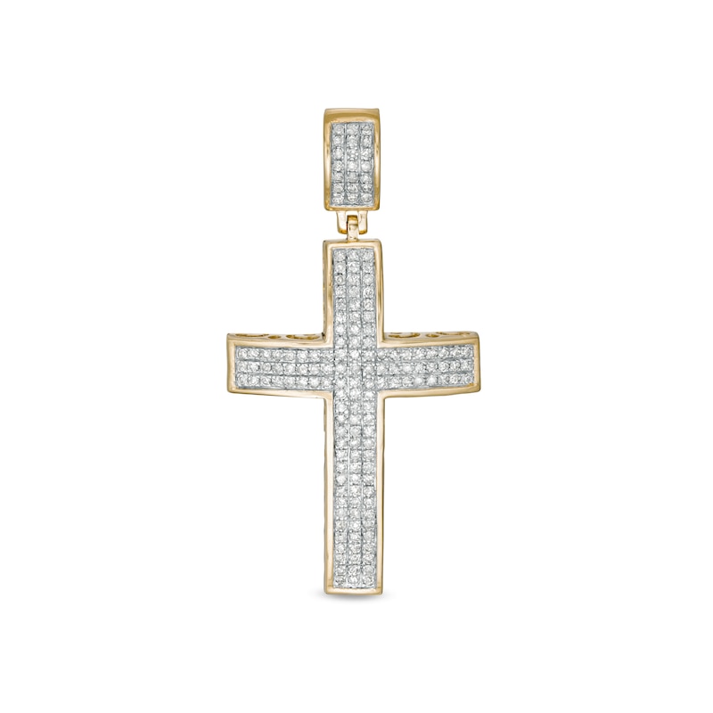 Main Image 1 of 1/2 CT. T.W. Diamond Triple Row Cross Charm in 10K Gold