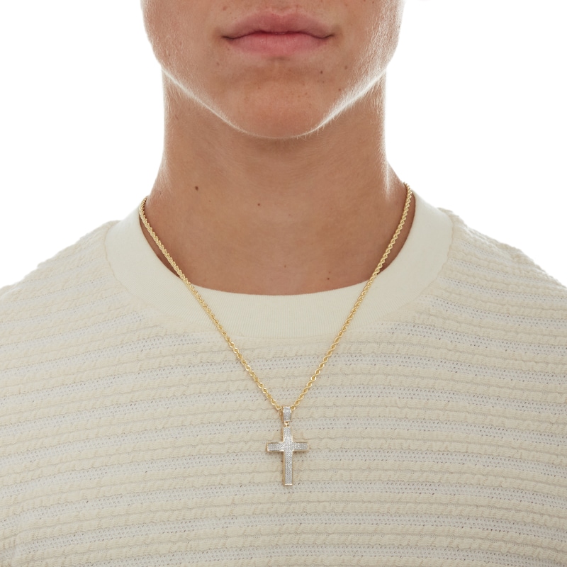 Main Image 2 of 1/2 CT. T.W. Diamond Triple Row Cross Charm in 10K Gold