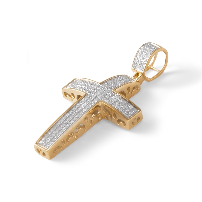 Main Image 3 of 1/2 CT. T.W. Diamond Triple Row Cross Charm in 10K Gold
