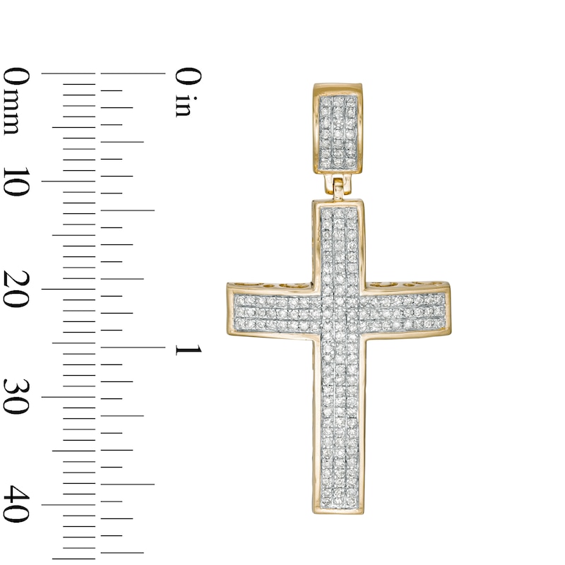 Main Image 3 of 1/2 CT. T.W. Diamond Triple Row Cross Charm in 10K Gold