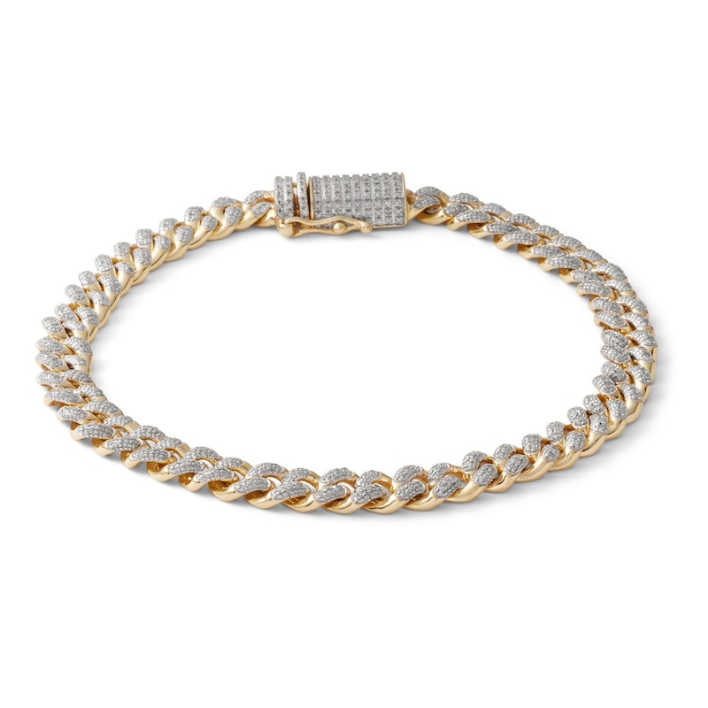 1 CT. T.W. Diamond Cuban Curb Chain Bracelet in 10K Gold - 8.5"