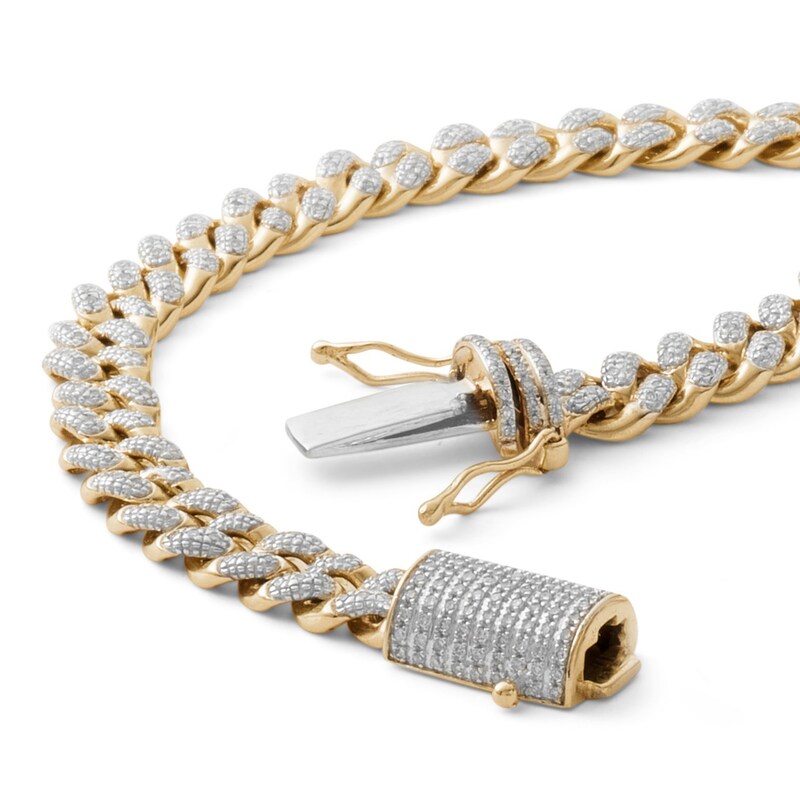 Main Image 2 of 1 CT. T.W. Diamond Cuban Curb Chain Bracelet in 10K Gold - 8.5&quot;