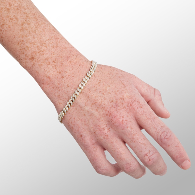 Main Image 3 of 1 CT. T.W. Diamond Cuban Curb Chain Bracelet in 10K Gold - 8.5&quot;