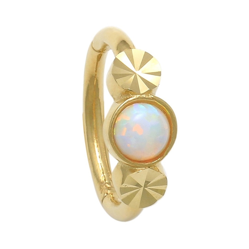 018 Gauge 8mm Simulated Opal and Diamond-Cut Cartilage Hoop in 10K Gold