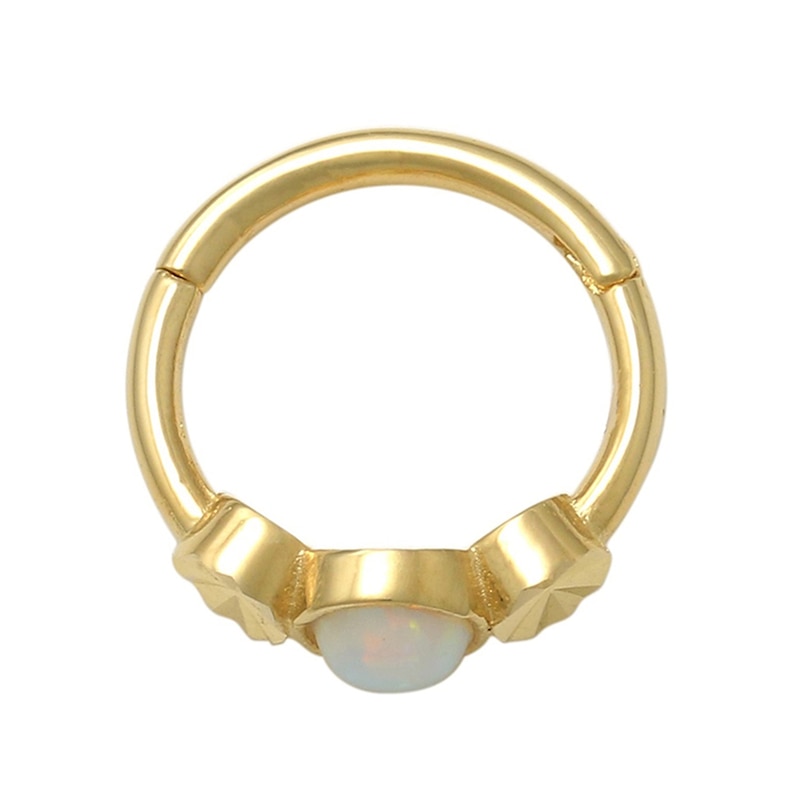 018 Gauge 8mm Simulated Opal and Diamond-Cut Cartilage Hoop in 10K Gold