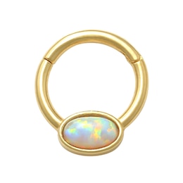 018 Gauge 8mm Simulated Oval Opal Cartilage Hoop in 10K Gold