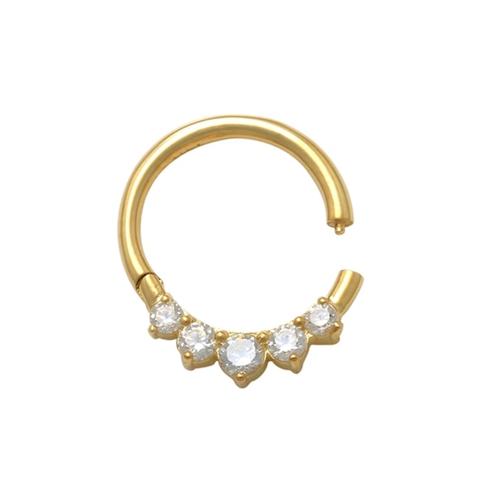 10K Gold CZ Hoop - 16G 3/8"