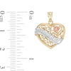 Thumbnail Image 1 of Beaded Filigree Heart "GRANDMA" with Flower Pendant in 10K Solid Tri-Tone Gold