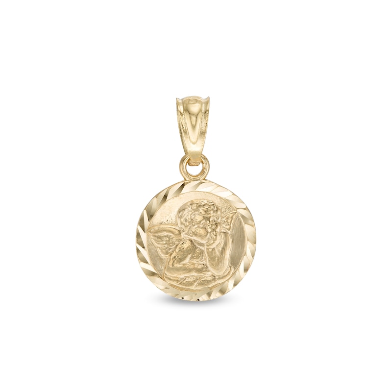 17mm Diamond-Cut Frame Disc with Angel Charm in 10K Solid Gold