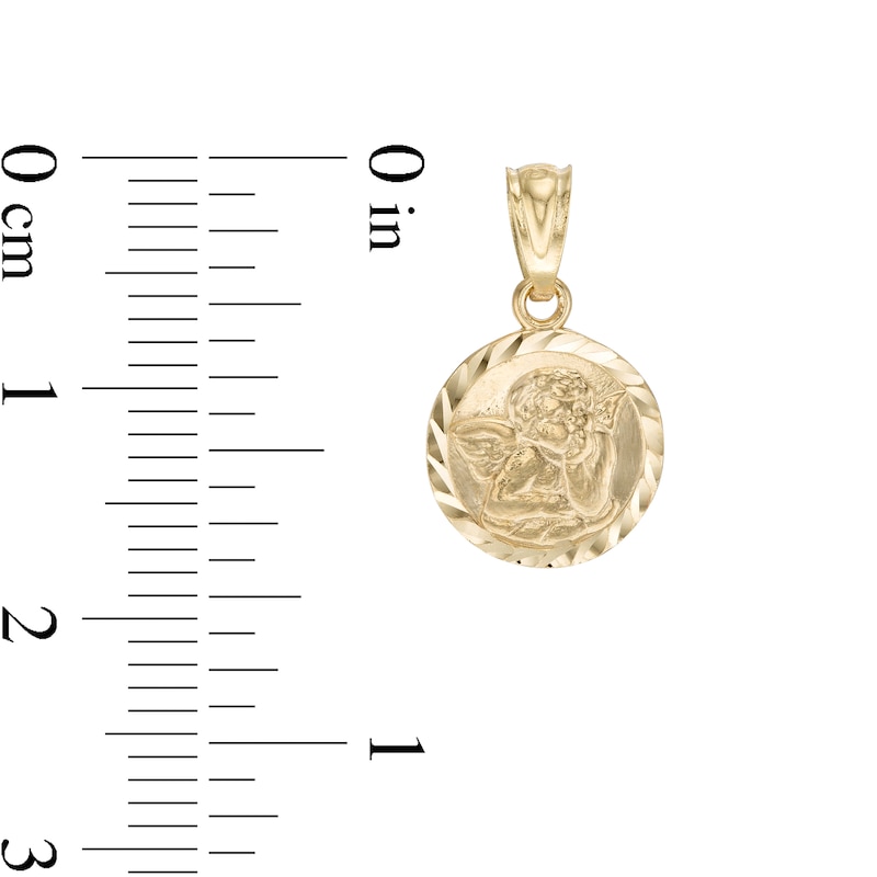 17mm Diamond-Cut Frame Disc with Angel Charm in 10K Solid Gold
