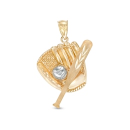 Baseball Bat, Ball and Glove Charm in 10K Solid Two-Tone Gold