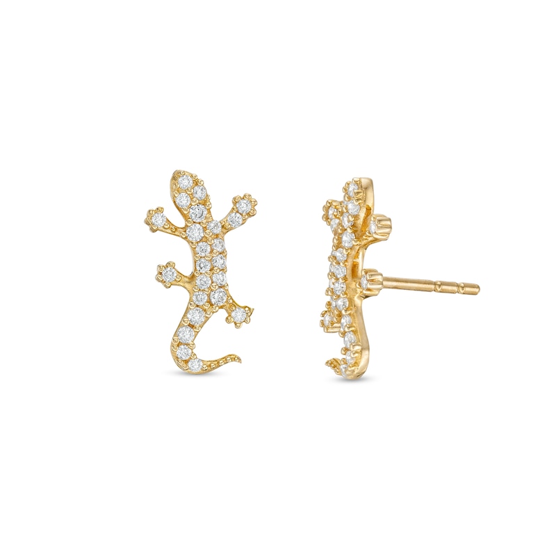 Cubic Zirconia Lizard Stud Earrings in 10K Gold