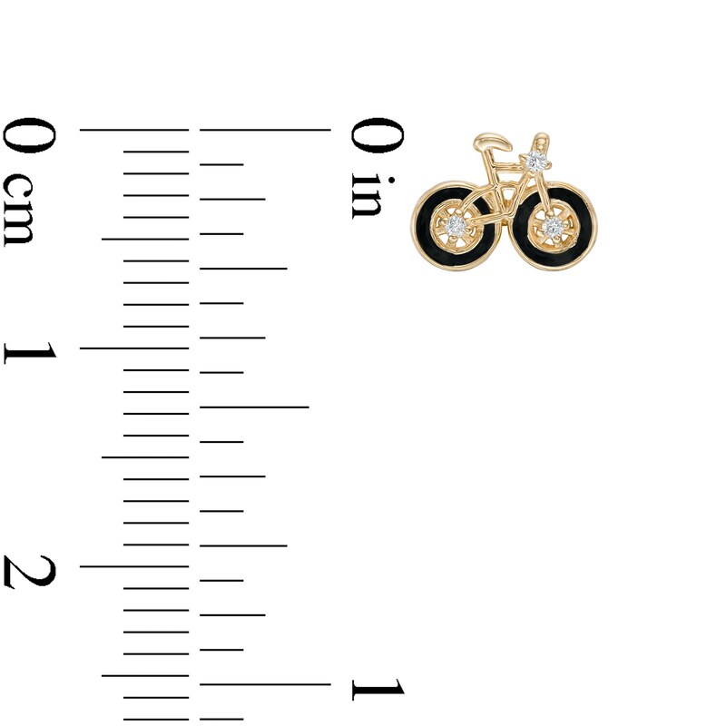 Cubic Zirconia Black Enamel Bicycle Stud Earrings in 10K Gold