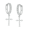 Thumbnail Image 0 of Cubic Zirconia Cross Dangle Huggie Hoop Earrings in 14K White Gold