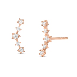 Cubic Zirconia Celestial Star Curve Stud Earrings in 10K Rose Gold