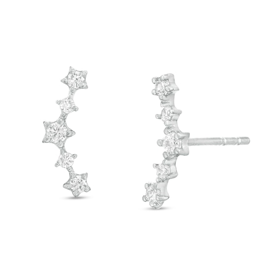 Cubic Zirconia Celestial Star Curve Stud Earrings in 10K White Gold
