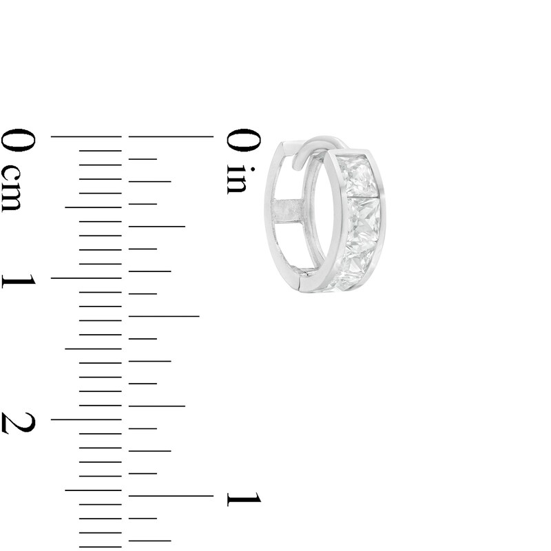 14K White Gold Princess Cut Cubic Zirconia Channel Set Huggie Hoop Earrings 14K White Gold Princess Cut Cubic Zirconia Channel Set Huggie Hoop Earrings