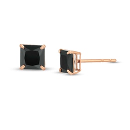 5mm Princess-Cut Black Cubic Zirconia Solitaire Stud Earrings in 14K Rose Gold