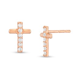 Cubic Zirconia Cross Stud Earrings in 10K Rose Gold