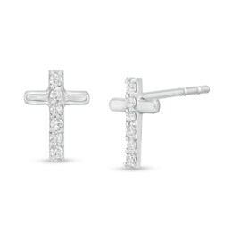 Cubic Zirconia Cross Stud Earrings in 10K White Gold