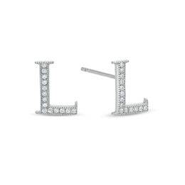 Cubic Zirconia &quot;L&quot; Initial Stud Earrings in Solid Sterling Silver