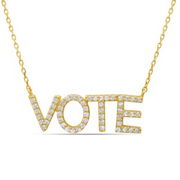 Cubic Zirconia &quot;VOTE&quot; Necklace in 10K Gold Casting Solid