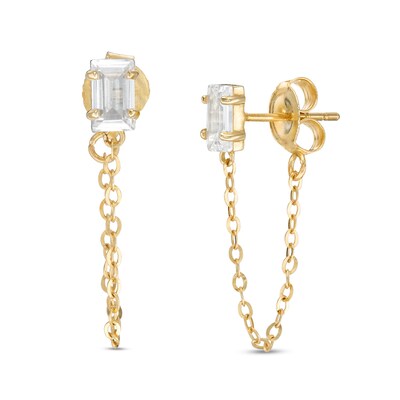 Baguette Cubic Zirconia Chain Stud Earrings in 10K Gold