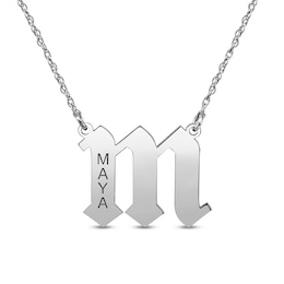Standard Uppercase Gothic-Style Initial with Name Pendant in Sterling Silver (1 Initial and Line)
