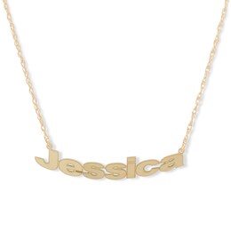 Large Bold Block Name Curved Necklace in White or Yellow Gold (1 Line)
