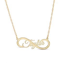 Large Script Name Infinity Necklace in White or Yellow Gold (1 Line)