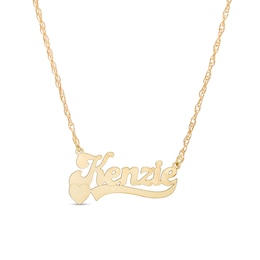 Standard Script Name with Heart and Ribbon Necklace in White or Yellow Gold (1 Line)