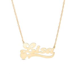 Large Script Name with Heart and Ribbon Necklace in White or Yellow Gold (1 Line)